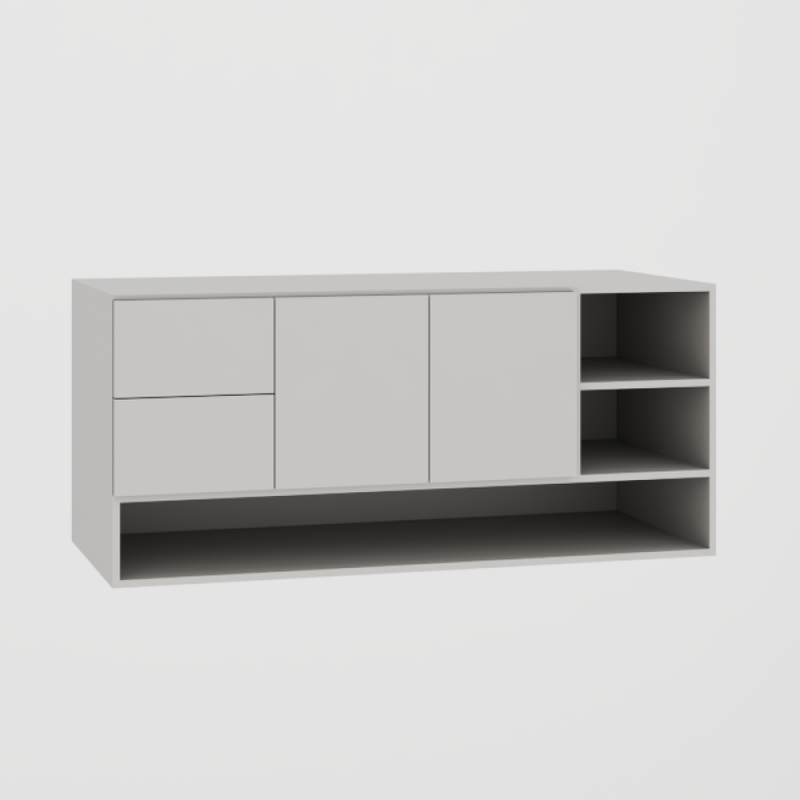 Suspended 2 doors Vanity sink centered with 2 drawers, 2 niches and a niche below - Eurolaminate