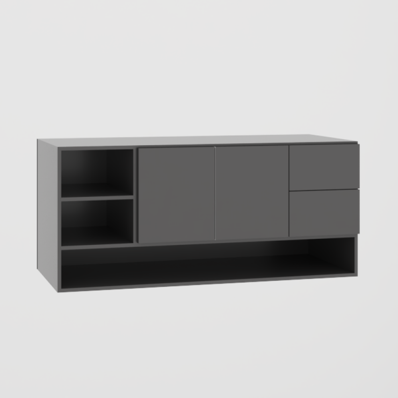 Suspended 2 doors Vanity sink centered with 2 drawers, 2 niches and a niche below - Eurolaminate