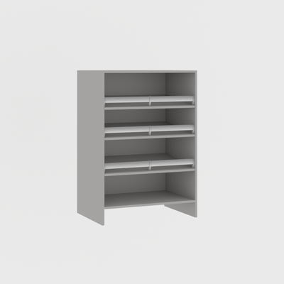 Base cabinet with shoe rods